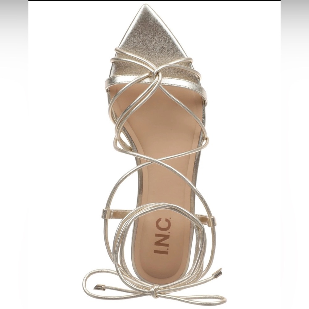 I.N.C. International Concepts Kharmaa Lace-Up Flat Sandal Gold Smooth